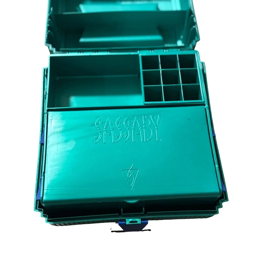 Vintage Sassaby Makeup Organizer‎ Case Teal Green Blue 90s Cosmetic Box Storage